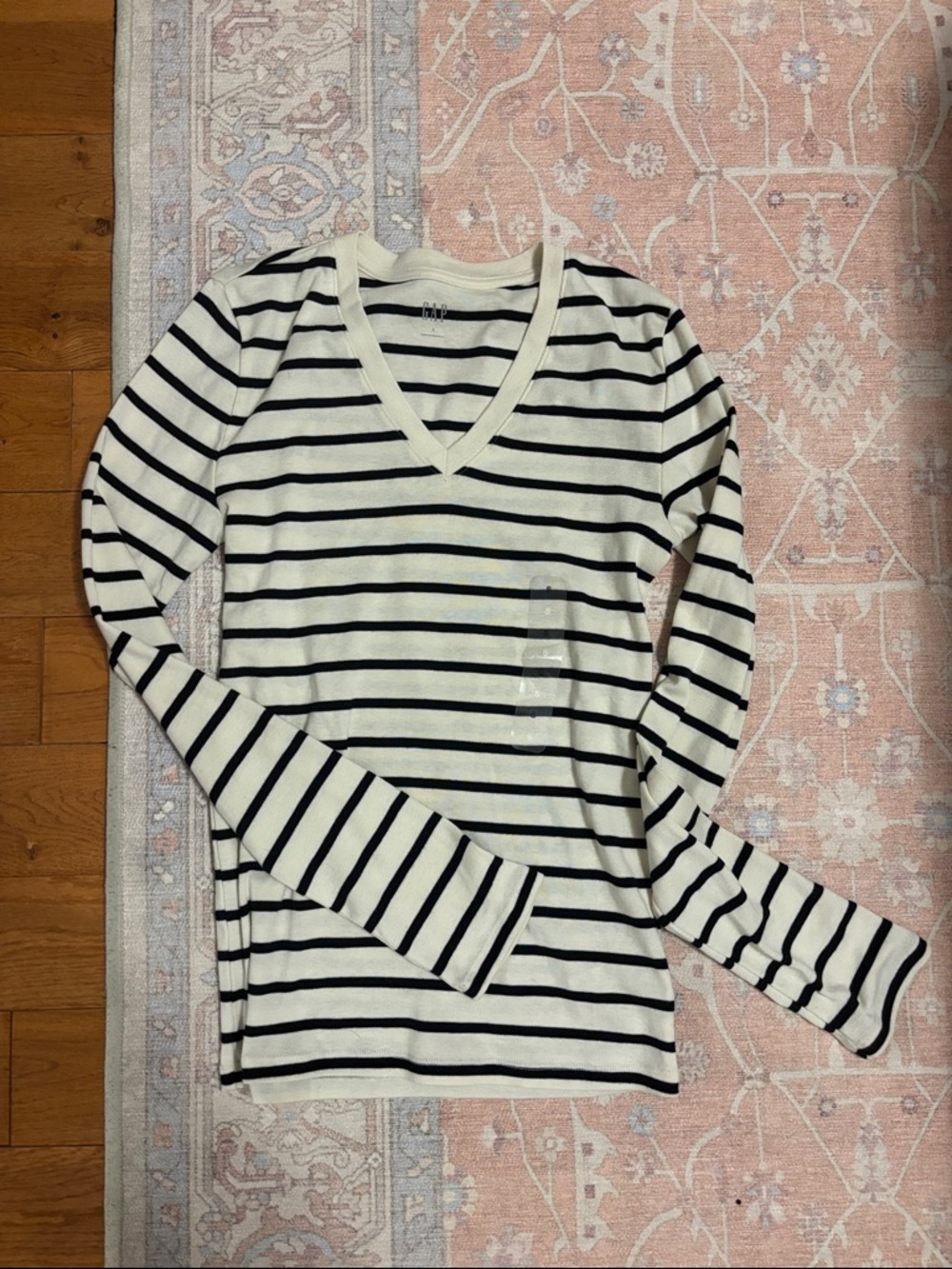 GAP Cream & Black Striped V-Neck Top
